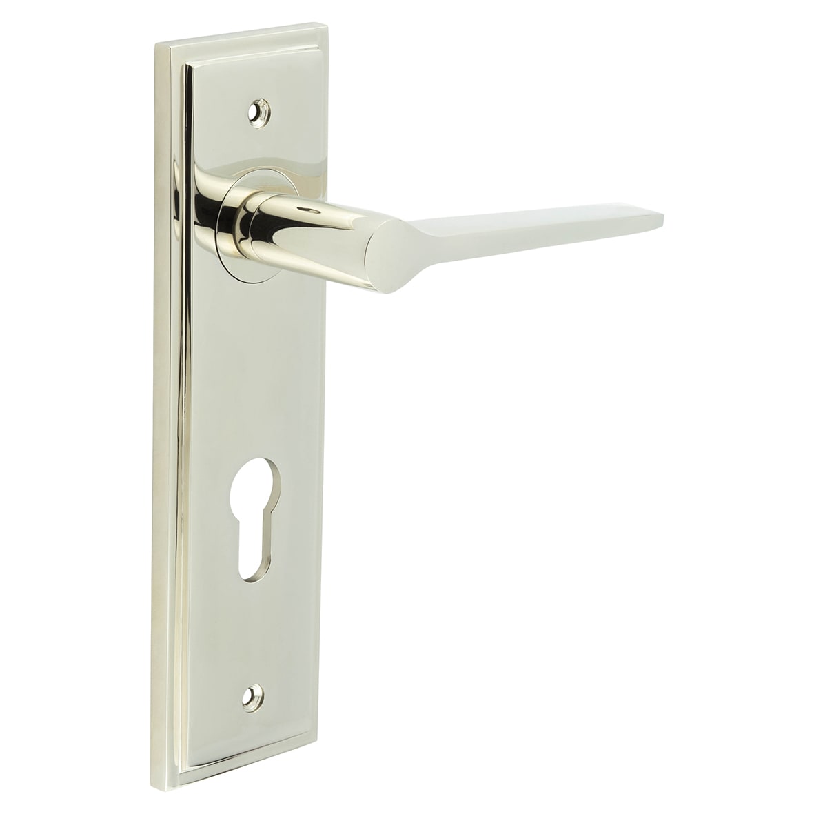Polished Nickel Fire Rated DIN Euro Lock Door Handles - Knightsbridge - 200 x 55mm