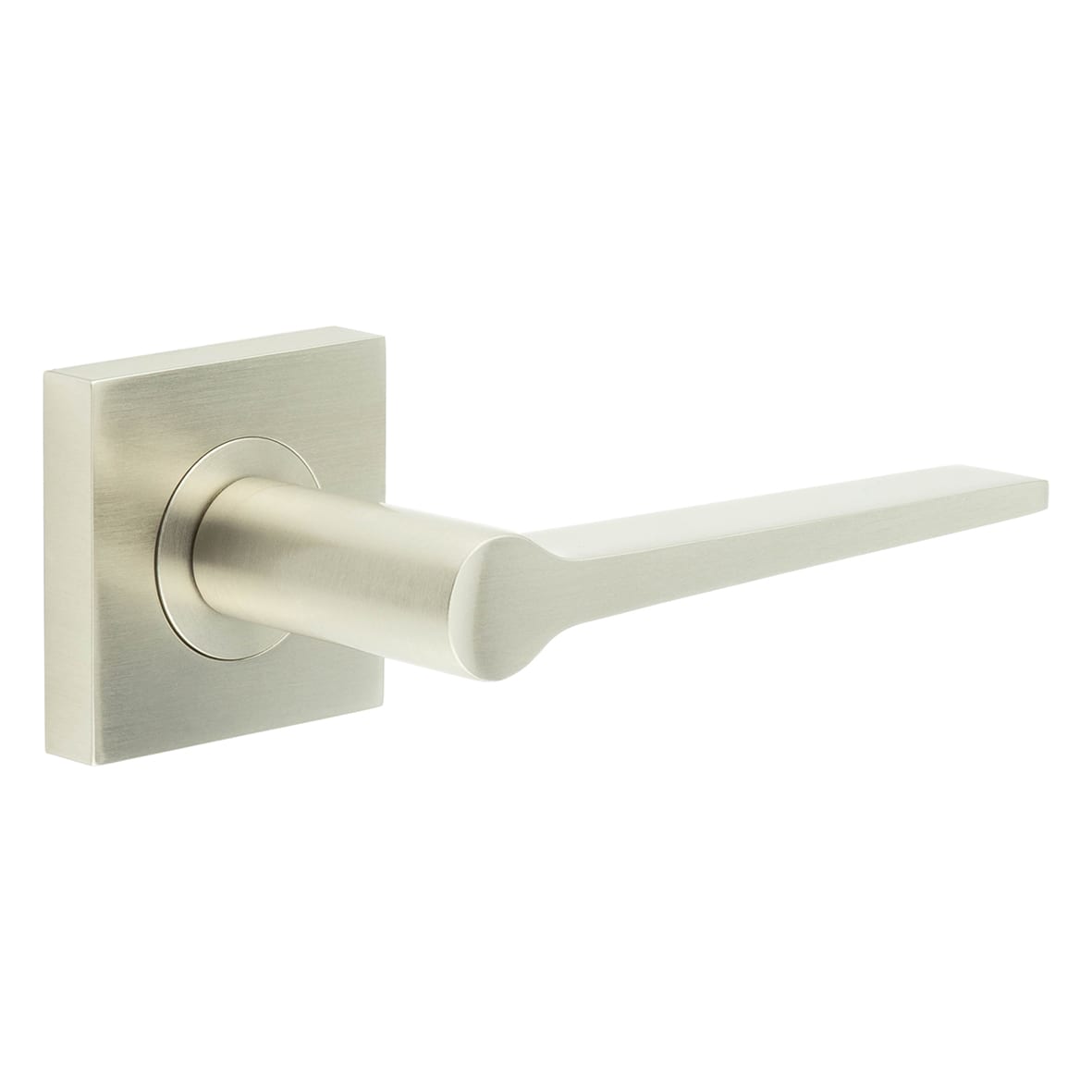 Satin Nickel Fire Rated Door Handles on Square Rose - Knightsbridge Range