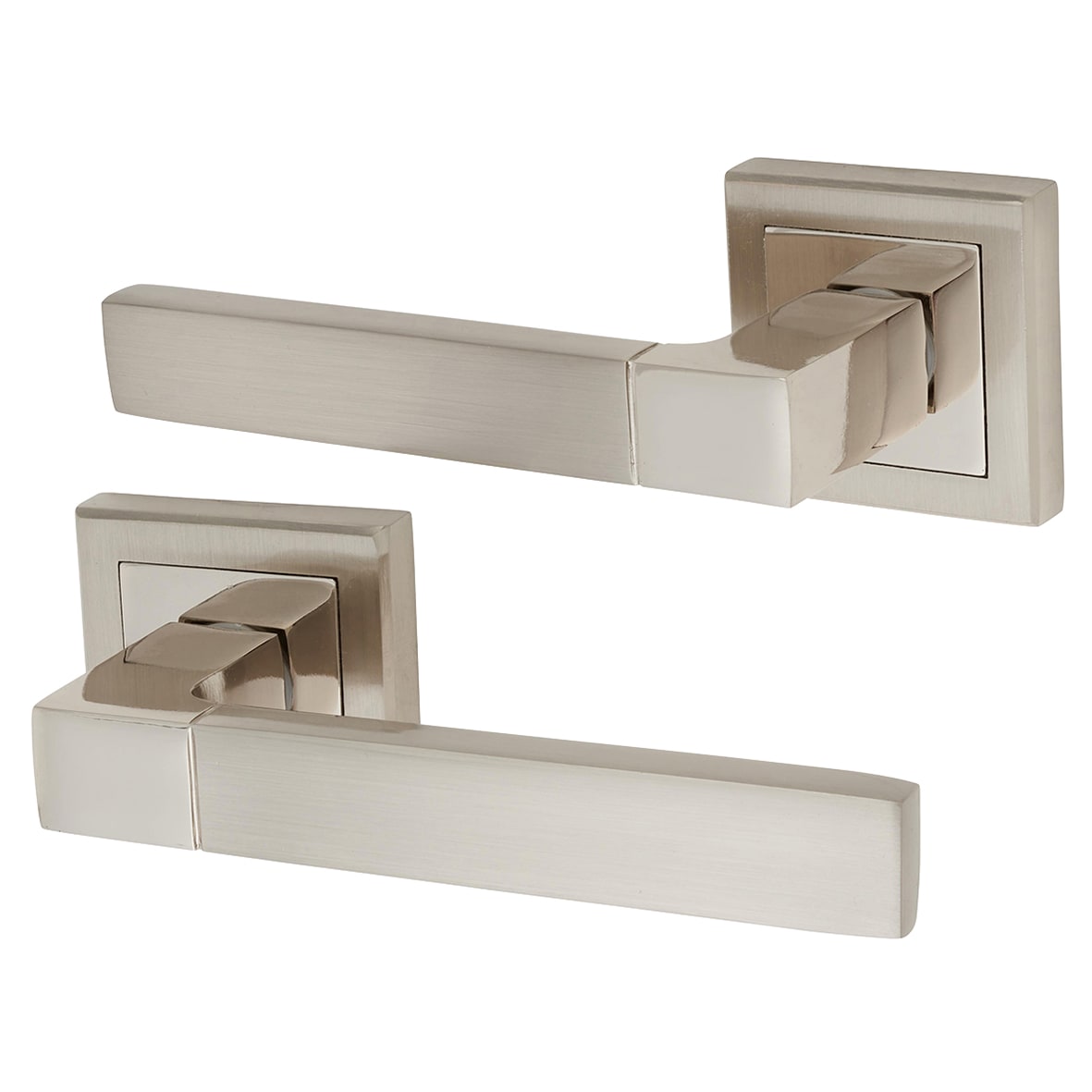Polished/Satin Nickel Door Handles on Square Rose - Gama Range