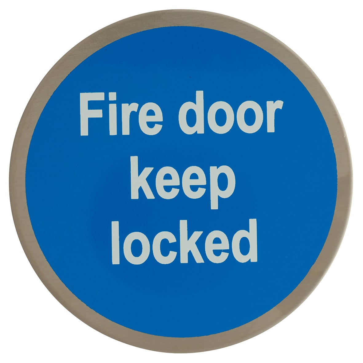 Fire Door Keep Locked Door Sign - Self Adhesive - 75mm Diameter - Satin Stainless Steel