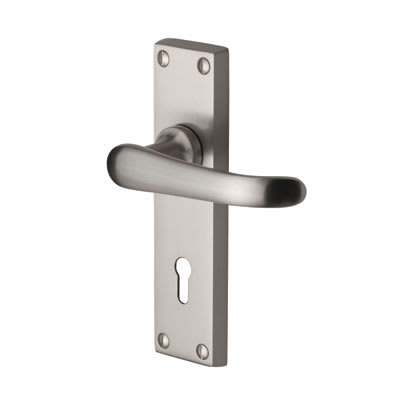 Marcus Satin Nickel Keyhole Lock Door Handles - Windsor Range - 154 x 40mm