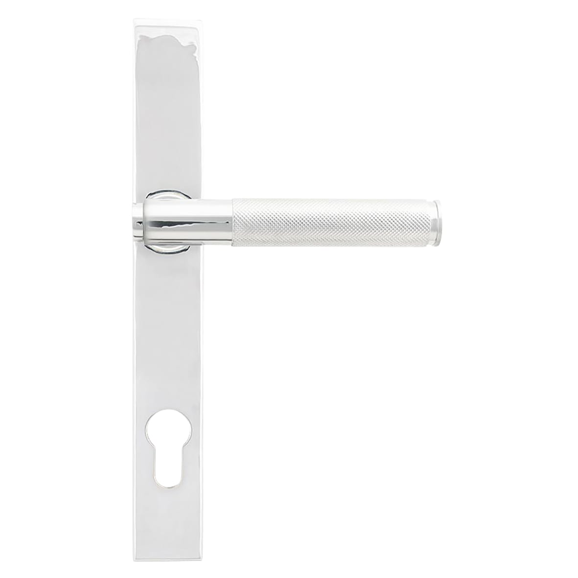 Polished Chrome uPVC Slimline Knurled Multipoint Door Handles - 92mm c/c - Brompton Range