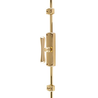 Fluted Knob Locking Espagnolette Bolt - 2400 x 38mm - Polished Brass