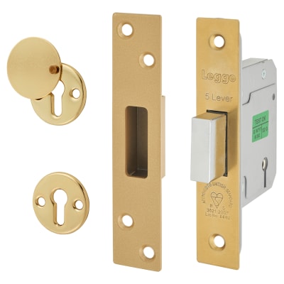 Heavy Duty:2007 5 Lever Deadlock - 64mm Case - 44mm Backset - Polished Brass