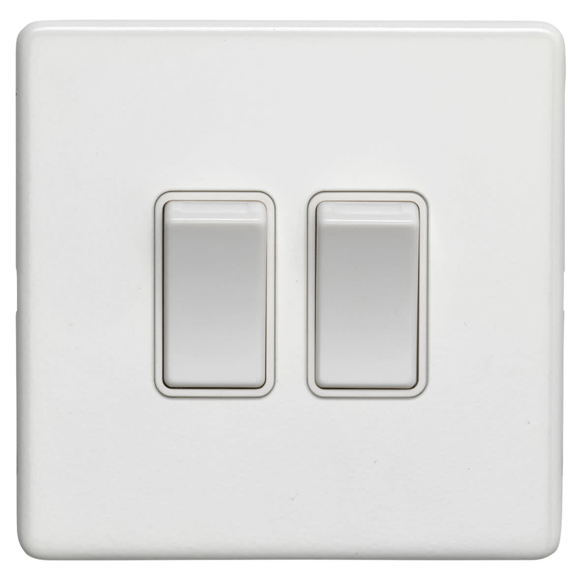 Concealed 10A 2 Gang 2 Way Screwless Flat Plate Light Switch - Matt White