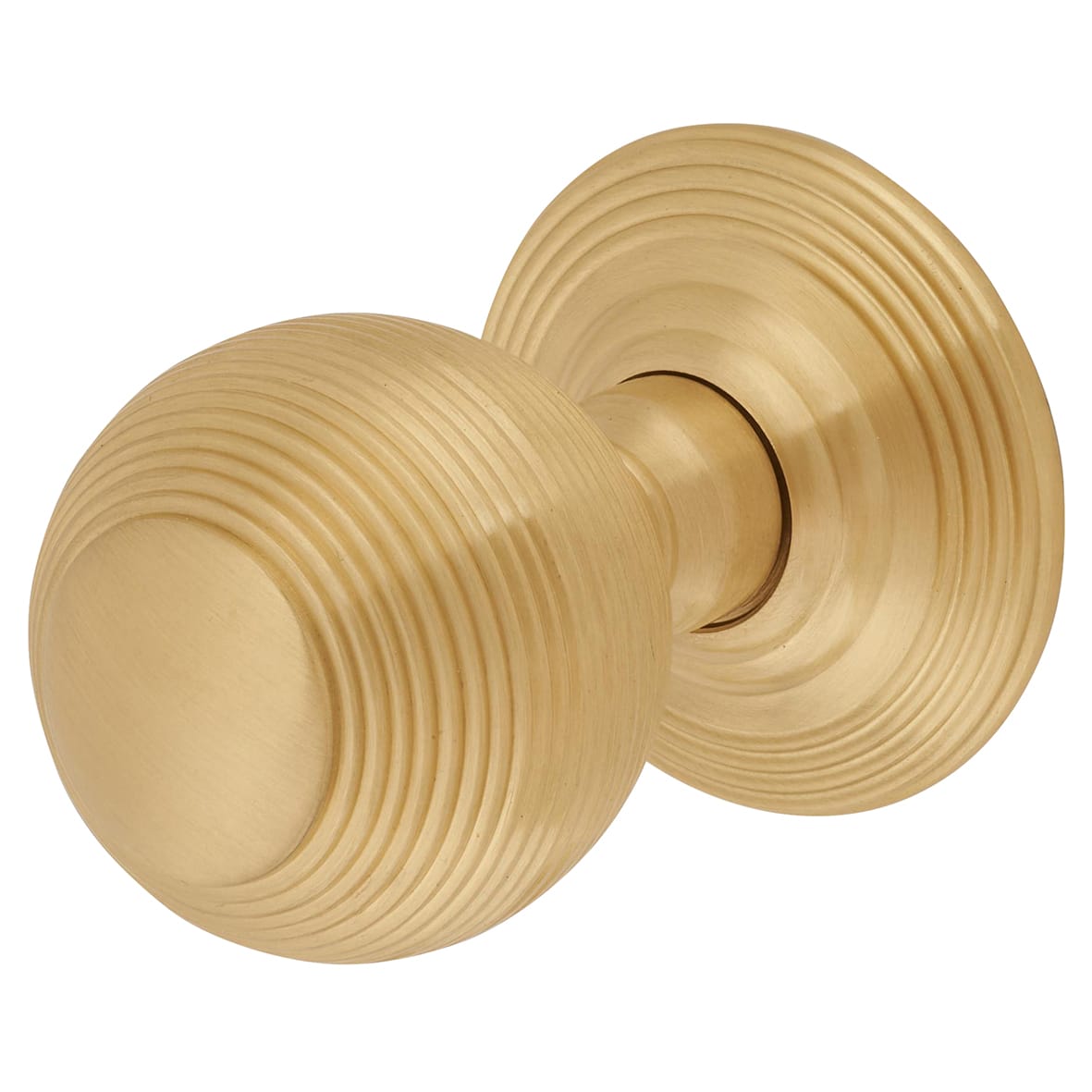 Satin Brass Beehive Mortice Door Knob - 60mm Rose Diameter