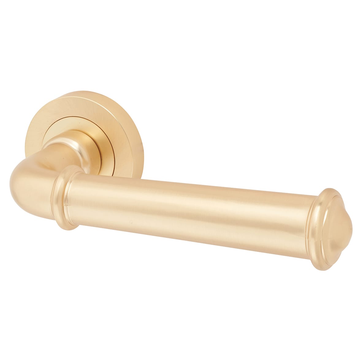 Satin Brass Fire Rated Door Handles on Round Rose - Classic Range