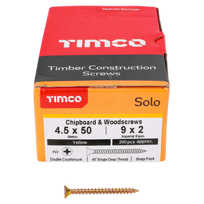 Solo Chippy Pozi Countersunk Wood Screws - 4.5 x 50mm - Yellow Zinc - Pack of 200