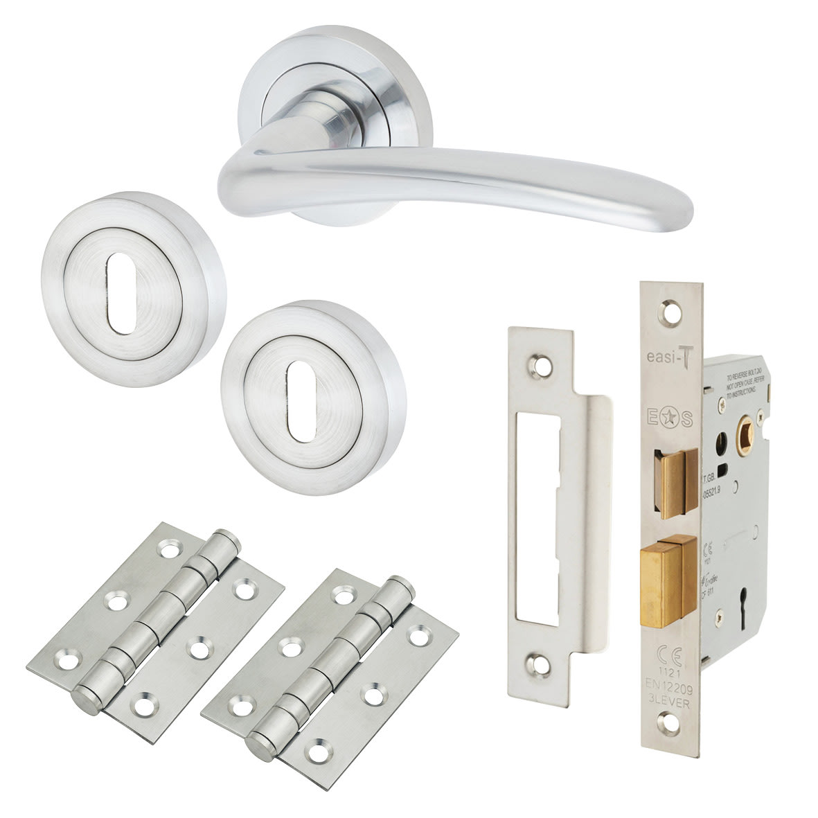 Satin Chrome 3 Lever Sashlock Door Handles on Rose Pack - Eloise Range