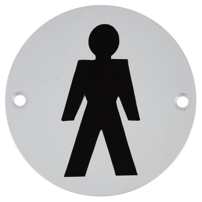 Mens Toilet Door Sign - 75mm Diameter - Satin Aluminium