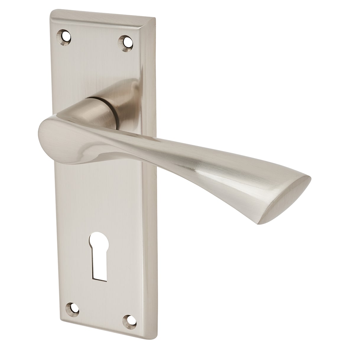 Brass Satin Nickel Keyhole Lock Door Handles - Venti Range - 150 x 50mm