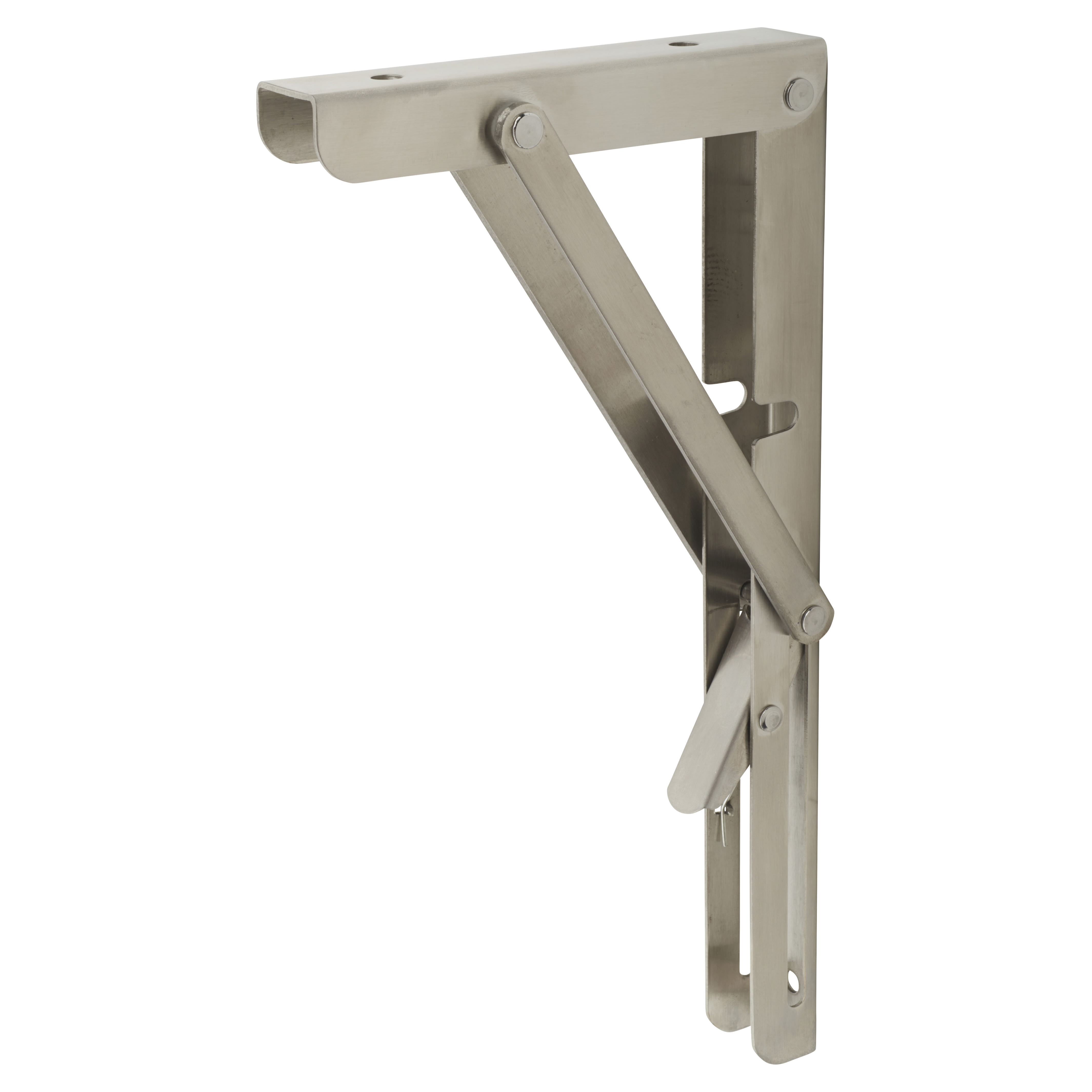 Folding Shelf Brackets - 305mm Length - Satin Stainless Steel - Pair
