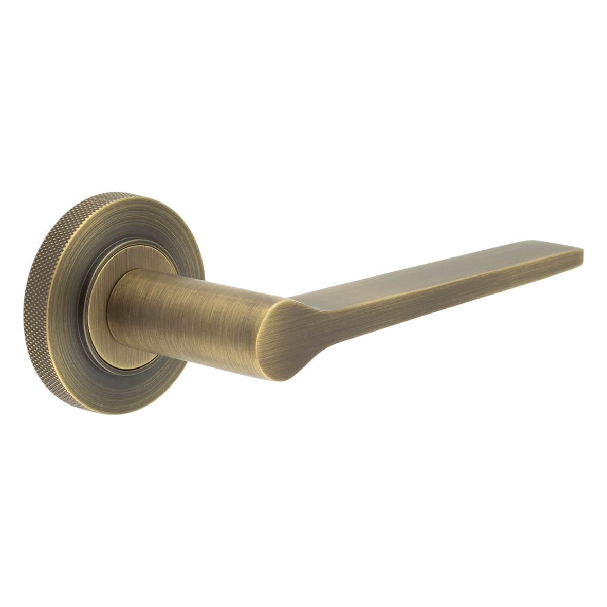 Antique Brass Fire Rated Door Handles on Round Knurled Rose - Knightsbridge Range