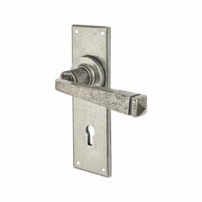 Pewter Keyhole Lock Door Handles - York Range - 152 x 48mm