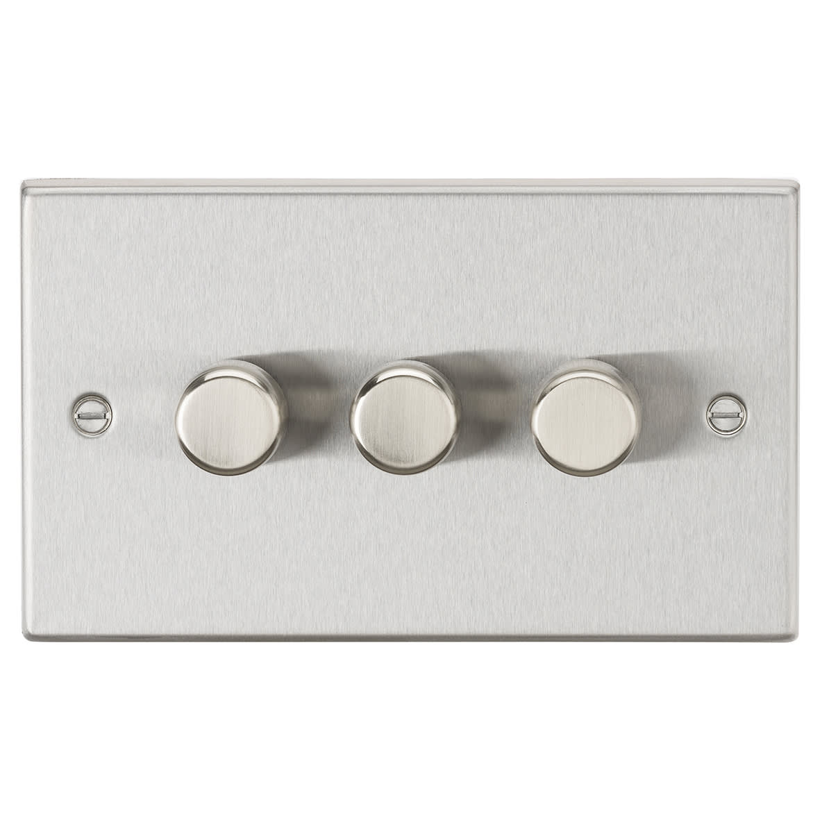 5-150W 3 Gang 2 Way Push On/Off Rotary Square Intelligent LED Dimmer - Brushed Chrome
