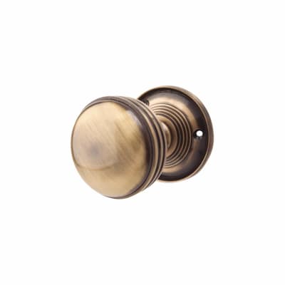 Antique Brass Ringed Mortice Door Knob - 65mm Rose Diameter