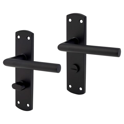 Matt Black Mitred Bathroom Door Handles - 172 x 44mm
