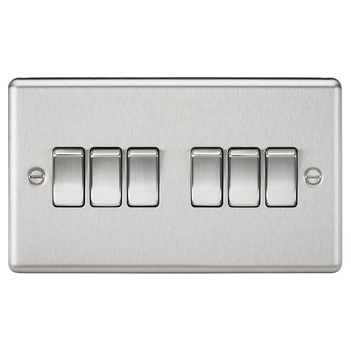 10AX 6 Gang 2 Way Round Edge Light Switch - Brushed Chrome