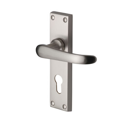 Marcus Satin Nickel Euro Lock Door Handles - Windsor Range - 154 x 40mm