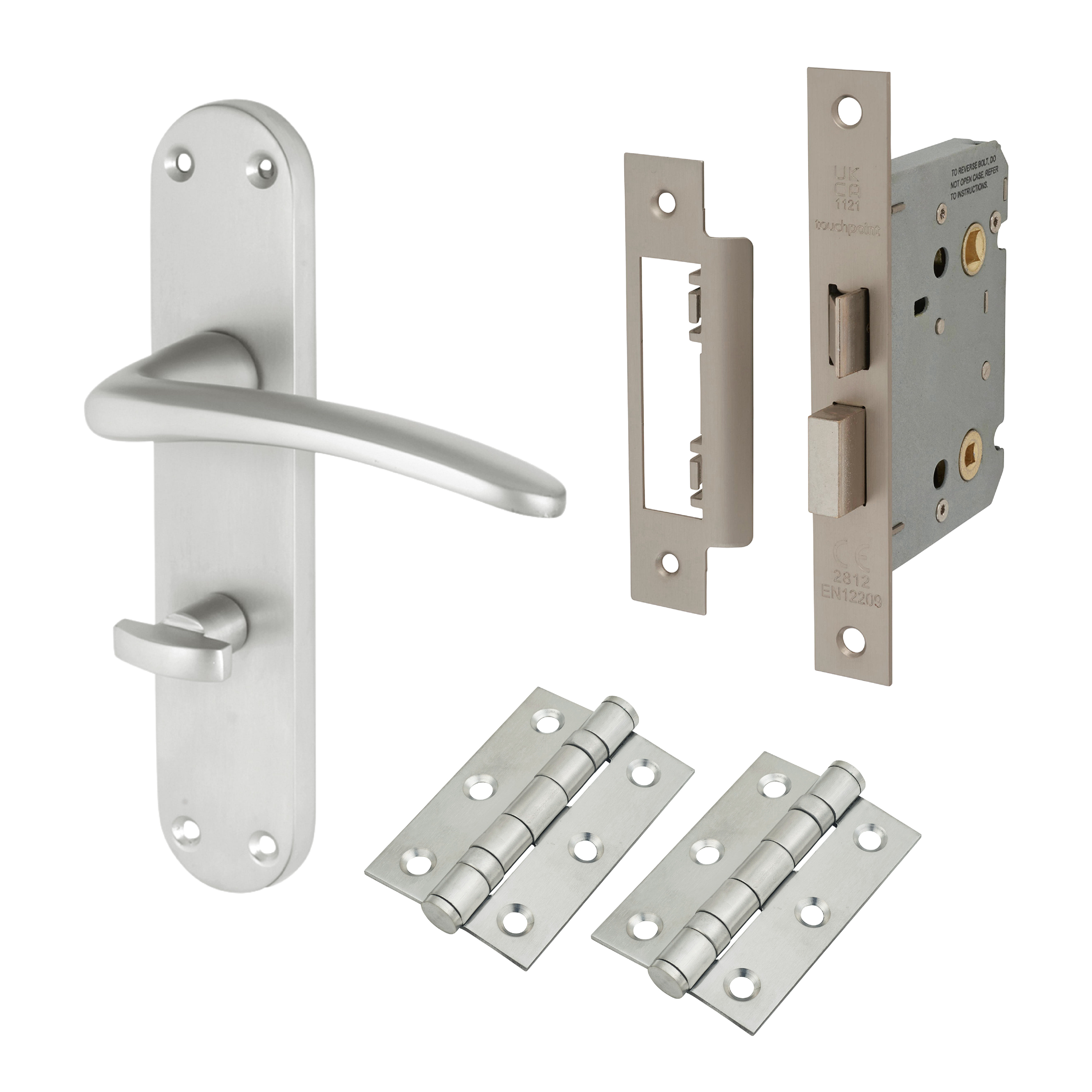 Satin Chrome Bathroom Lock Door Handles Pack - Salerno Range