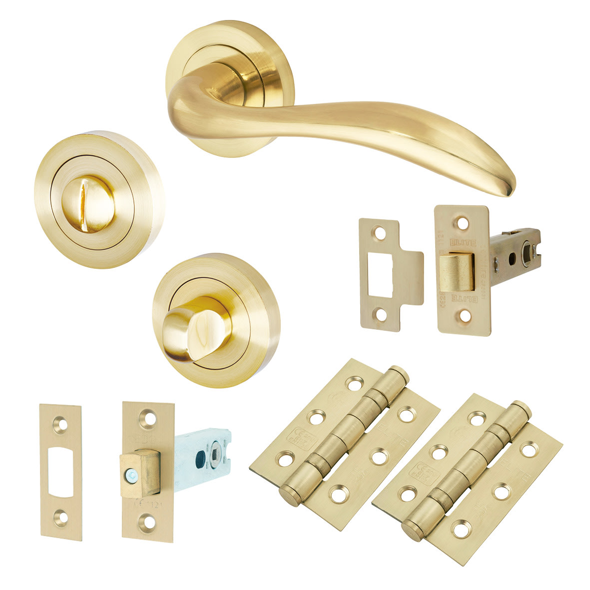 Satin Brass Bathroom Deadbolt Lock Door Handle on Rose Pack - Sussex Ranges
