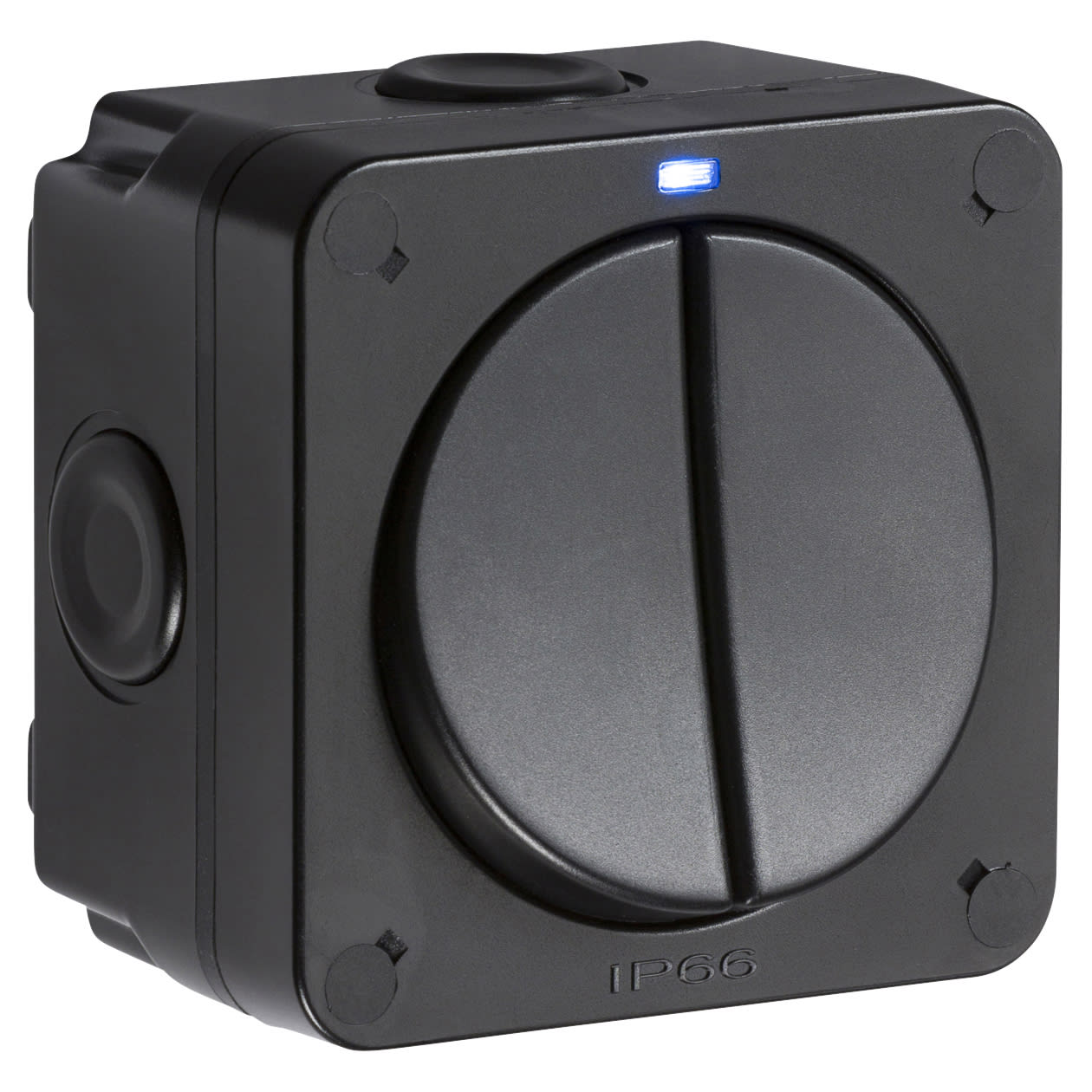 20AX 2 Gang 2 Way Outdoor Weatherproof Switch with LED - Black