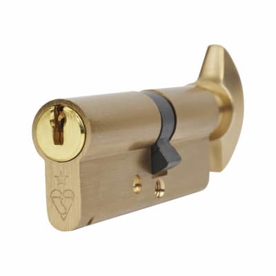 1 Star 6 Pin Kitemarked 80mm Euro Thumbturn Cylinder - 35mm Turn + 45mm - Polished Brass
