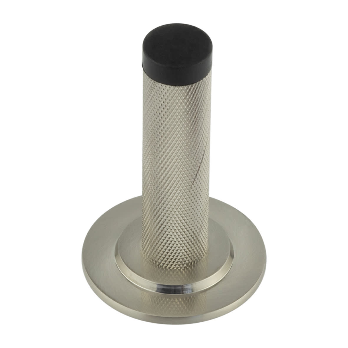 Knurled Projection Door Stop on Stepped Rose - 76mm Projection - Satin Nickel