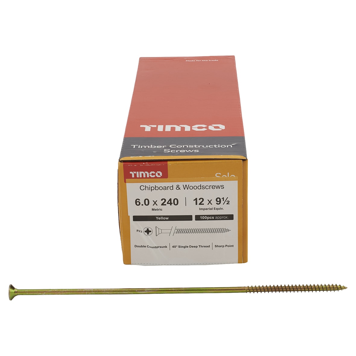 Solo Chippy Pozi Countersunk Wood Screws - 6.0 x 240mm - Yellow Zinc - Pack of 100