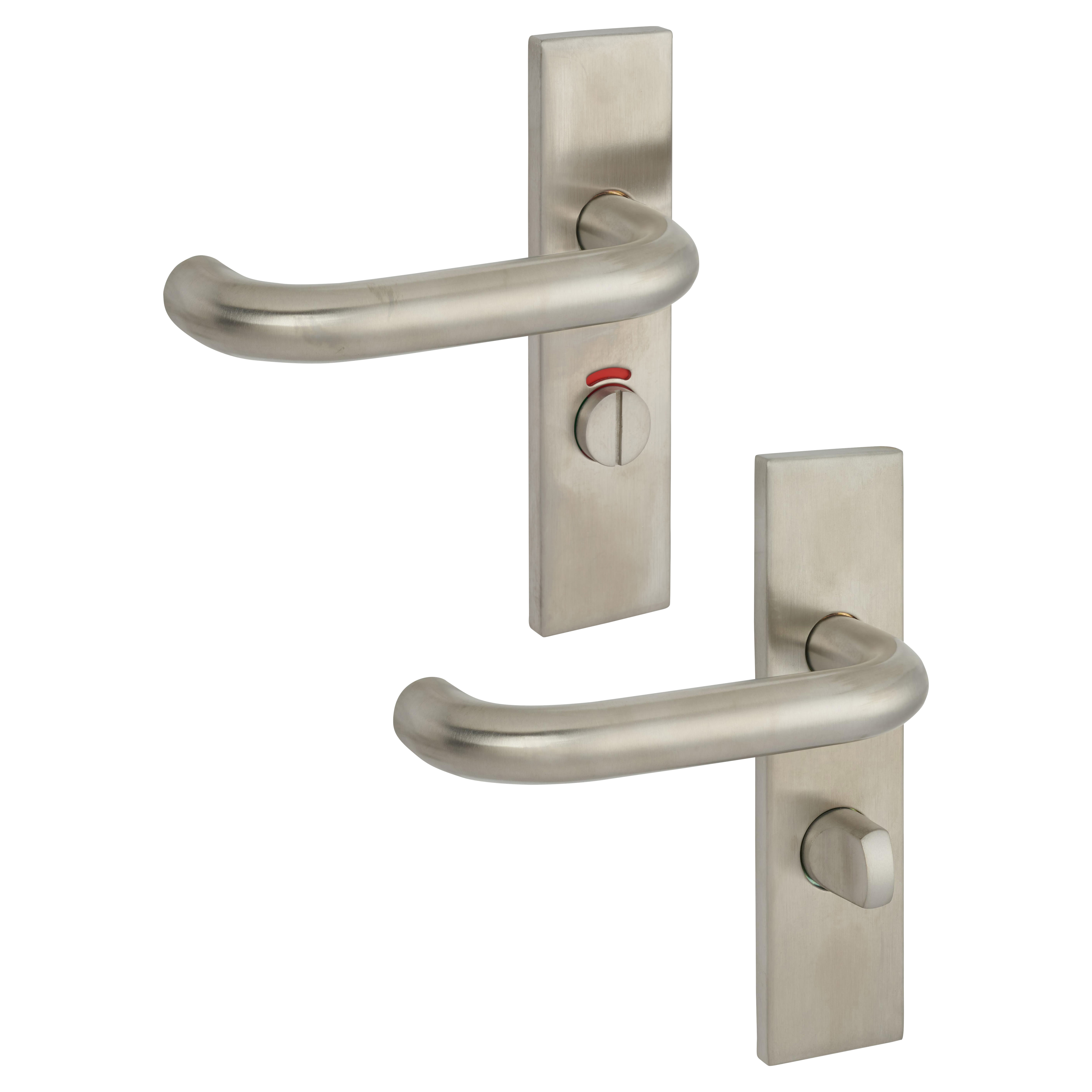 Satin Stainless Steel 19mm Return to Door Bathroom Door Handles - Square - 57mm c/c - LH