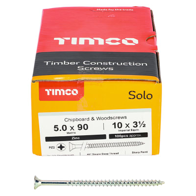 Solo Chippy Pozi Countersunk Wood Screws - 5.0 x 90mm - Zinc Plated - Pack of 100