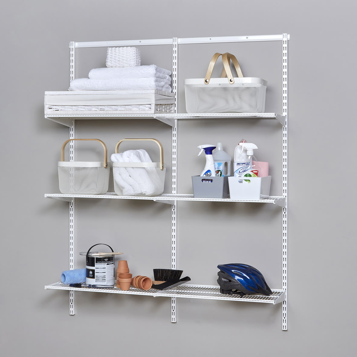 Wardrobe & Storage Starter Kit - 2 Bay, 6 Ventilated Wire Shelf - 936 x 1532 x 320mm - White