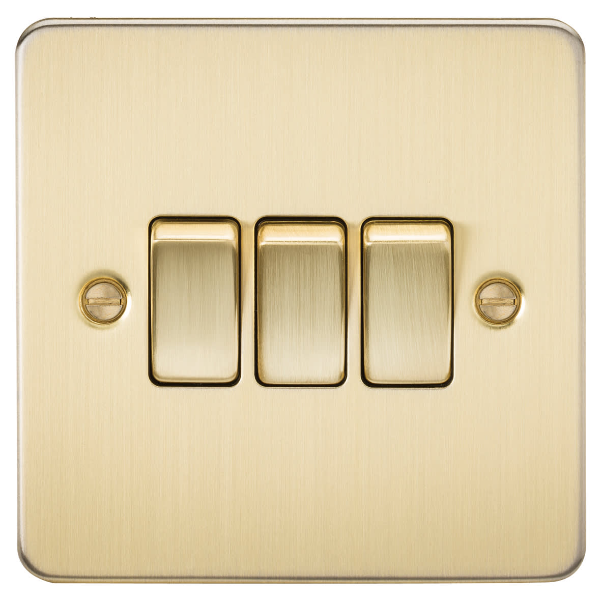 10AX 3 Gang 2 Way Flat Plate Light Switch - Brushed Brass