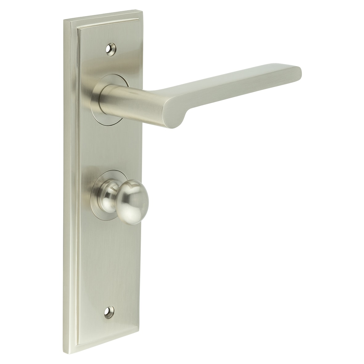 Satin Nickel Fire Rated Bathroom Door Handles - Fitzrovia - Inner 1 - 200 x 55mm