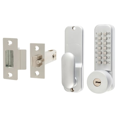Push Button Code Lock and Tubular Latch with Key Override - Holdback Option - Stainless Steel