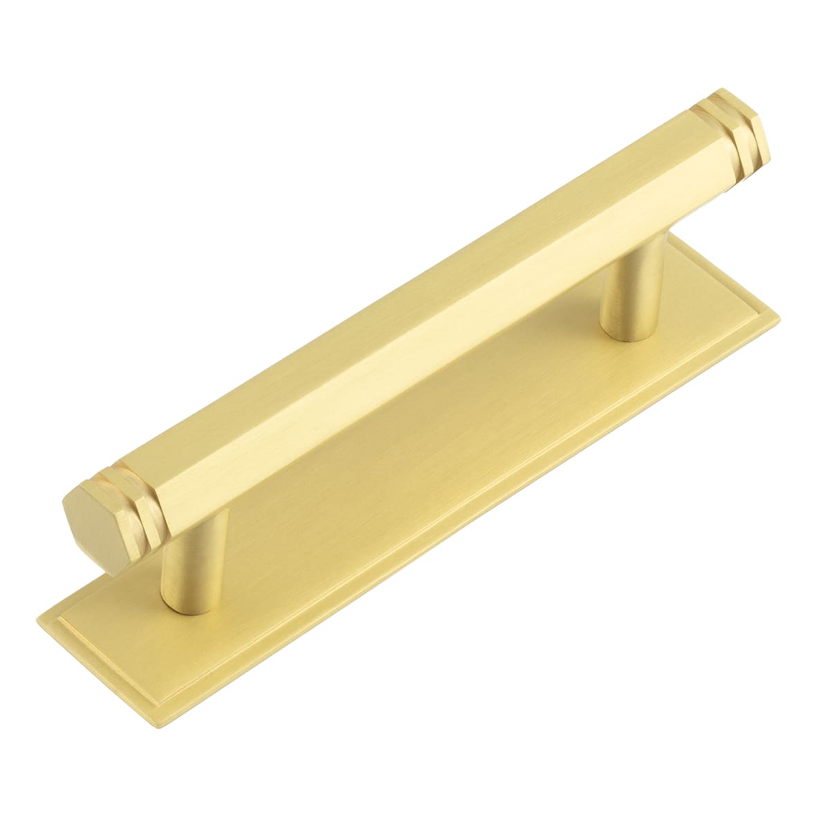 Nile 15mm Hex T-Bar Cabinet Pull Handle on Stepped Backplate - 96mm c/c - Satin Brass