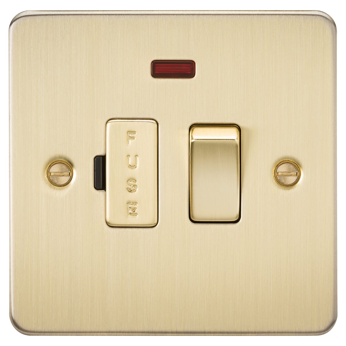 13A 1 Gang Flat Plate Switched Fused Spur with Neon - Brushed Brass