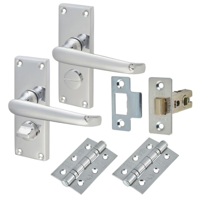Polished Chrome Victorian Straight Privacy Latch Door Handles Pack - Short Plate