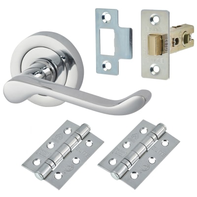 Polished Chrome Victorian Summer Scroll Latch Door Handles on Rose Pack