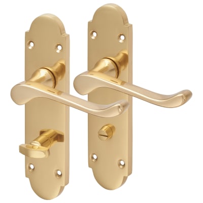 Polished Brass Victorian Summer Scroll Bathroom Door Handles - 168 x 40mm