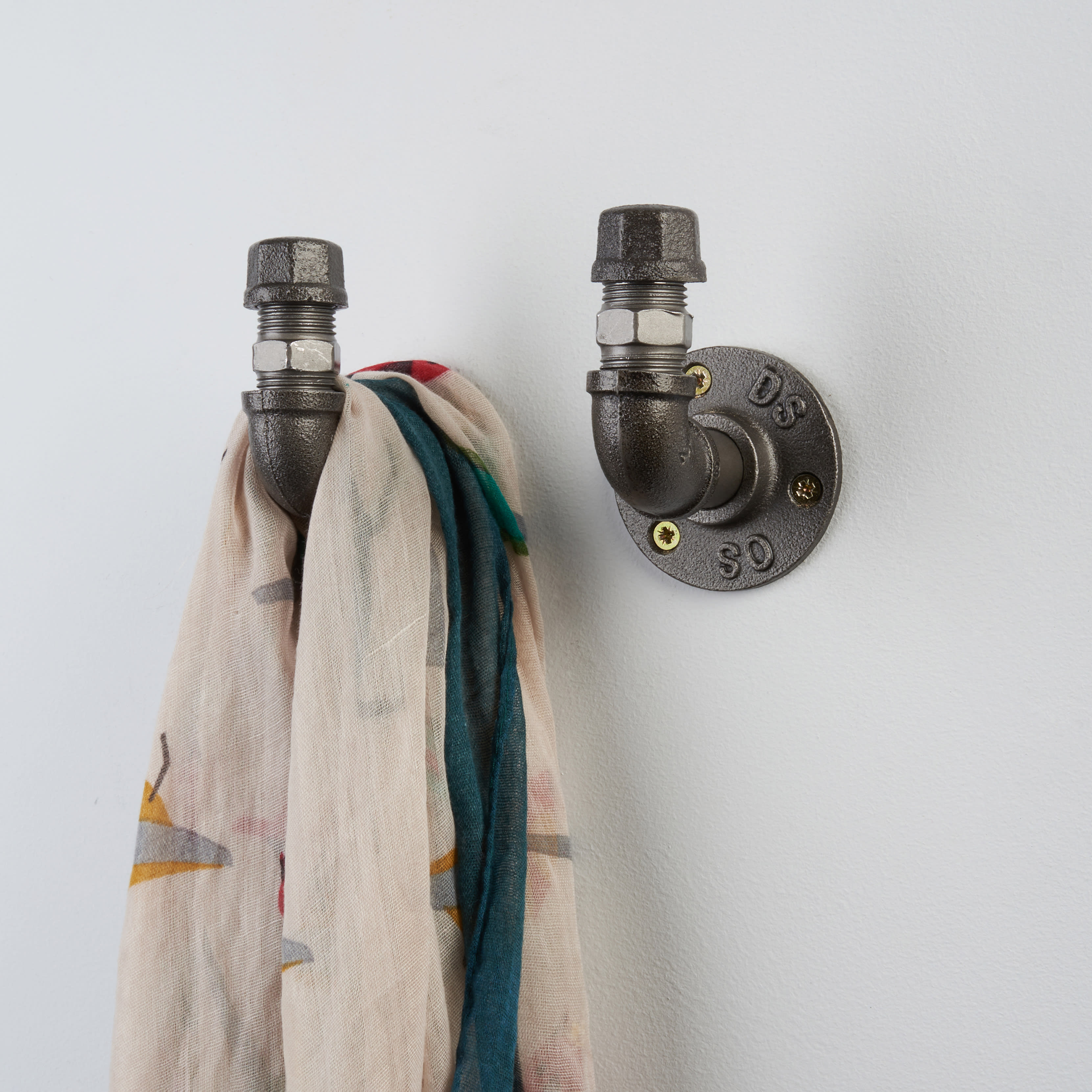 1/2" Pipe Style Coat Hooks - Grey - Pack of 2