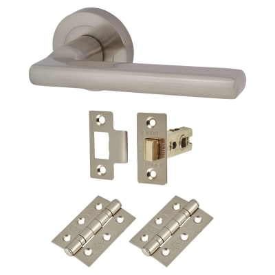 Satin Nickel Latch Door Handles on Rose Pack - Sophia Range