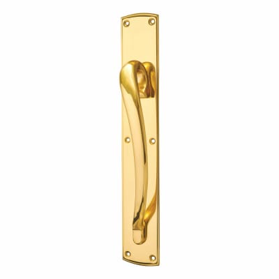 Polished Brass Offset Door Pull Handle on Plate - Screw Fix - 450 x 75mm - RH