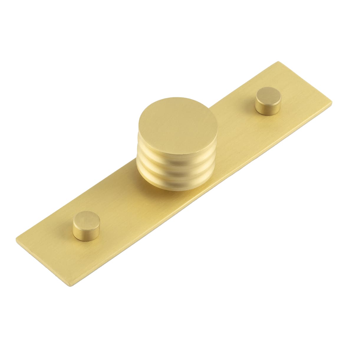Sturt Grooved Round Cabinet Knob on Plain Backplate - 30mm Diameter - Satin Brass