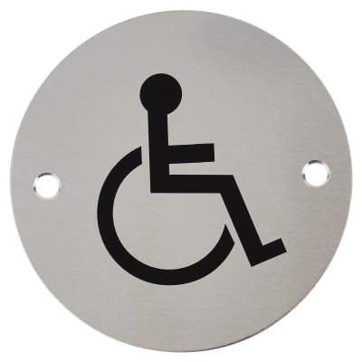 Disabled Toilet Door Sign - 75mm Diameter - Satin Aluminium