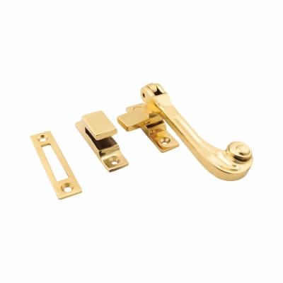 Solid Curl Mortice & Hook Plate Casement Window Fastener - Reversible - Polished Brass