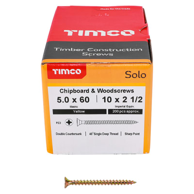 Solo Chippy Pozi Countersunk Wood Screws - 5.0 x 60mm - Yellow Zinc - Pack of 200