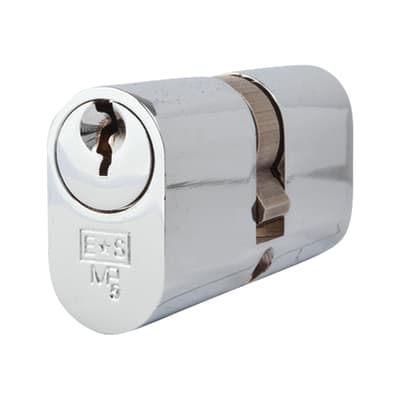5 Pin 60mm Oval Double Cylinder - 30 + 30mm - Polished Chrome - Keyed to Differ