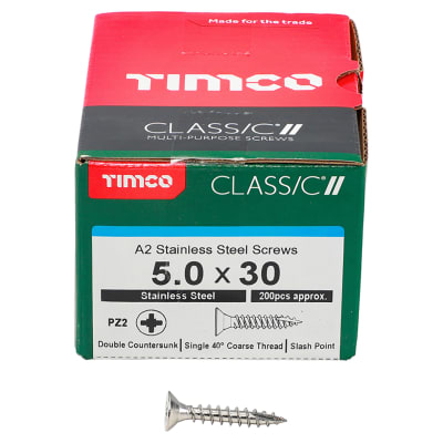 Classic Pozi Countersunk Wood Screws - 5.0 x 30mm - A2 Stainless Steel - Pack of 200