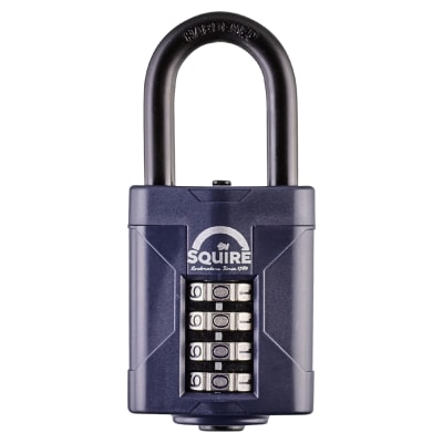 Combination All Weather Long Shackle Padlock - 50mm Body - 22 x 38mm Shackle - Blue